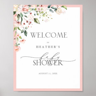 Poster Elégante aquarelle rose Floral Douche de bienvenue