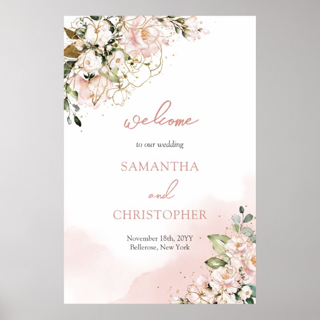 Poster Elégante aquarelle rose pâle mariage (Devant)