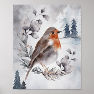 Poster Elégante aquarelle Winter American Robin