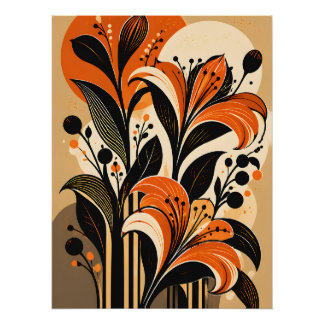 Poster Élégante Art Floral Botanique Rétro de Lys