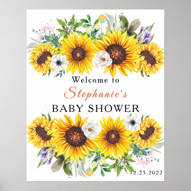 Poster Élégante Baby Shower Jaune Tournesol Fleur (Devant)