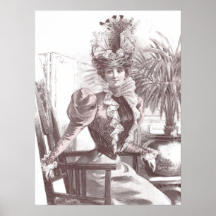 Poster Élégante Belle Epoché Dame de la mode Vintage