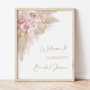 Poster Élégante Bienvenue Bohème Rose pour la Baby Shower