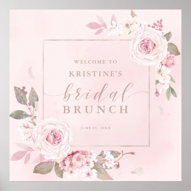 Poster Élégante Bienvenue de Brunch de Mariée à l'Aquarel (Devant)