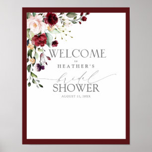 Poster Élégante Bienvenue de Douche de Mariée Florale Bou