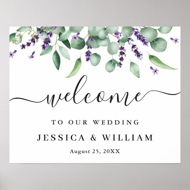 Poster Élégante Bienvenue de mariage au lavande d'eucalyp (Devant)