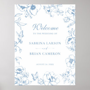 Poster Élégante Bienvenue de Mariage de Jardin Floral Ble