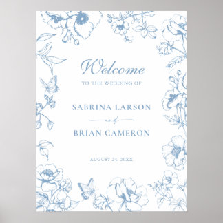 Poster Élégante Bienvenue de Mariage de Jardin Floral Ble