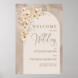 Poster Élégante bienvenue de mariage fleur blanc ivoire n