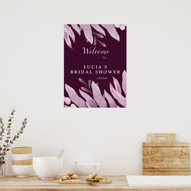 Poster Élégante Bienvenue Mariage Fleurs de Bourgogne Gra (Cuisine)