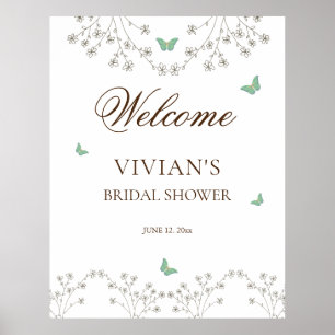Poster Élégante bienvenue pour une douche nuptiale floral
