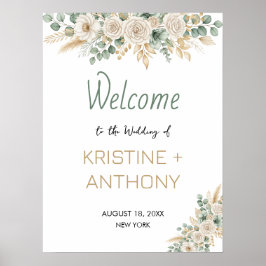 Poster Elegante Blush Bloral Hochzeit Begrüßungsze