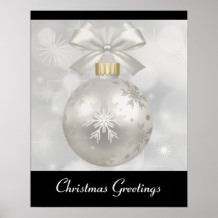 Poster Élégante boule de Noël en argent sur les lumières