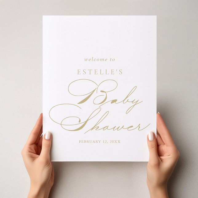 Poster Elégante Calligraphie Baby shower Or Bienvenue (Créateur téléchargé)