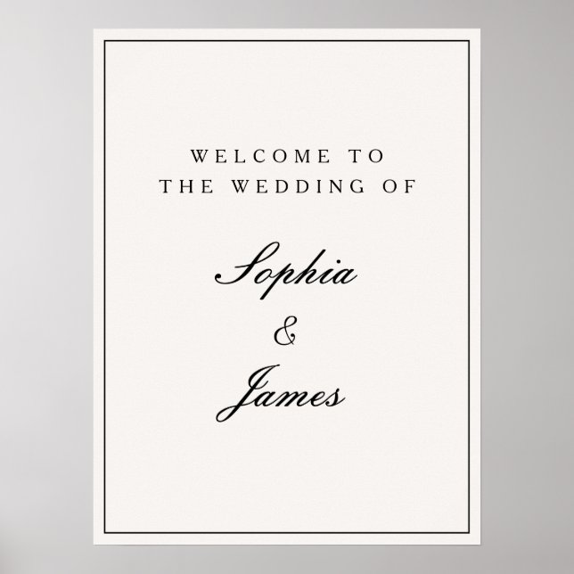 Poster Élégante calligraphie Black Frame Welcome Mariage (Devant)