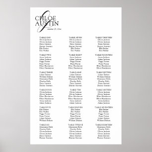 Poster Élégante calligraphie BlackWedding Seating Chart