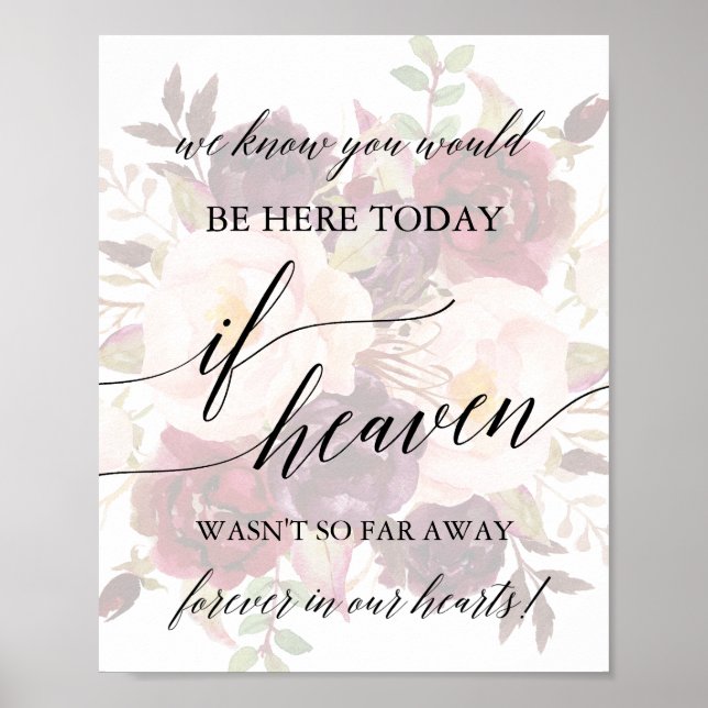 Poster Élégante calligraphie Faded Floral Mariage Memoria (Devant)