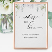 Élégante calligraphie florale Bleu Blanc