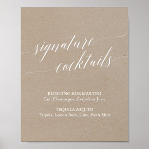 Poster Élégante calligraphie Kraft Signature Cocktails Si