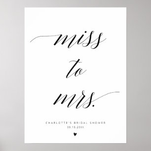 Poster Élégante Calligraphie Mlle À Mme Fête des mariées 