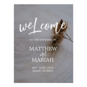Poster Élégante calligraphie moderne Bois Mariage Bienven
