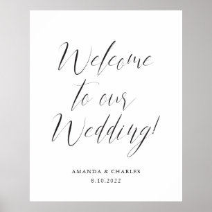 Poster Élégante calligraphie noir blanc Mariage Bienvenue