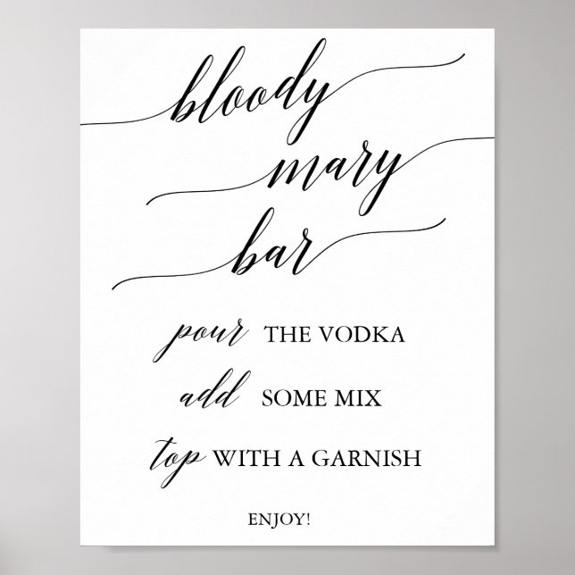 Poster Élégante calligraphie noire Bloody Mary Bar Signal (Devant)