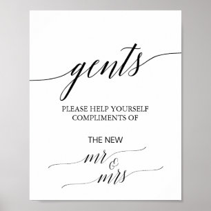 Poster Élégante calligraphie noire Gents Salle de bain Si