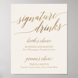Poster Élégante calligraphie Or Boissons de signature i
