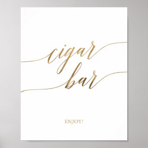 Poster Élégante Calligraphie Or Cigar Bar Signal