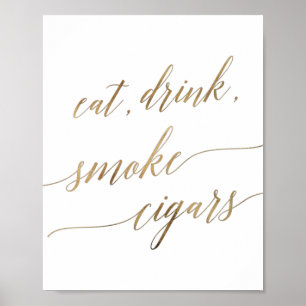 Poster Élégante Calligraphie Or Manger Boire Fumer Cigars