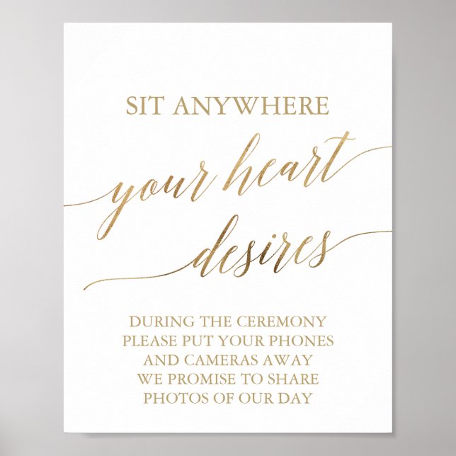 Poster Élégante calligraphie Or Votre Coeur Désire Signer (Devant)