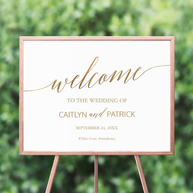 Poster Élégante calligraphie or Welcome Mariage Sign (Créateur téléchargé)
