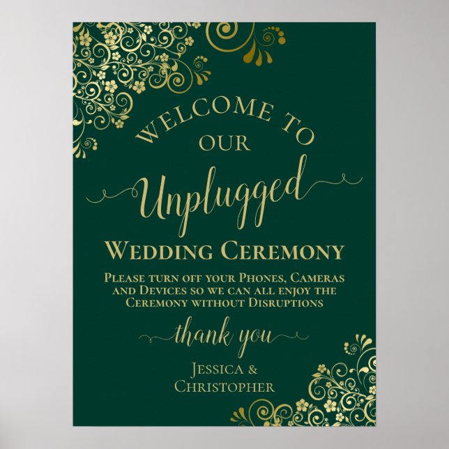 Poster Élégante cérémonie de Mariage Emerald & Gold Unplu (Devant)