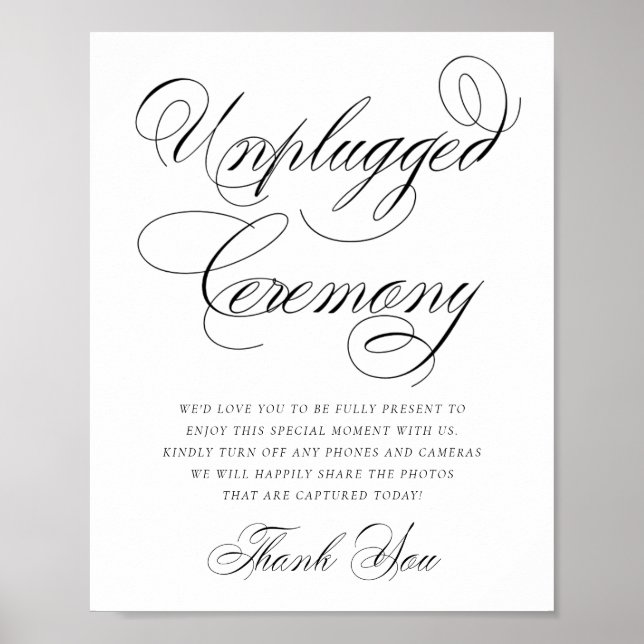 Poster Élégante Cérémonie débranchée Calligraphie noire (Devant)