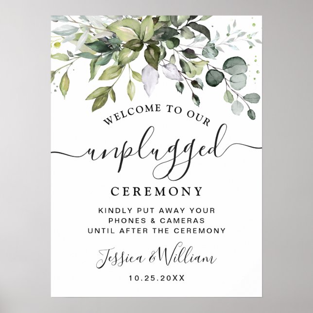 Poster Élégante cérémonie Mariage Eucalyptus Unplugged (Devant)