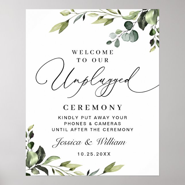 Poster Élégante cérémonie Mariage Eucalyptus Unplugged (Devant)