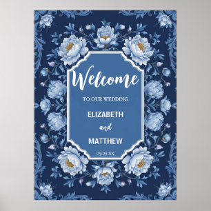 Poster Elégante Chinoiserie bleu et blanc Mariage antique