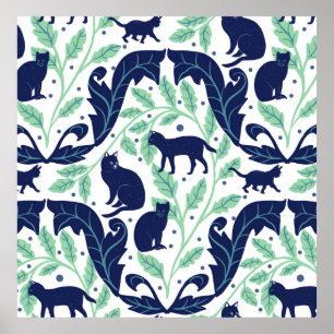 Poster Élégante Chinoiserie Blue Mint Black Cat-Whimsical