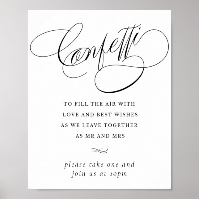 Poster Élégante Confetti noir calligraphie | Favoriser la (Devant)