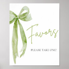 Poster Élégante Coquette Vert Bow Faveurs Signe Aquarelle