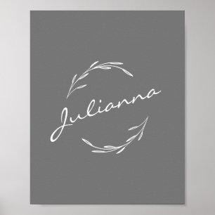 Poster Élégante couronne botanique en gris Personnalisée