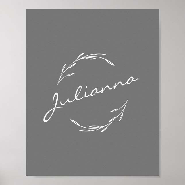 Poster Élégante couronne botanique en gris Personnalisée (Devant)