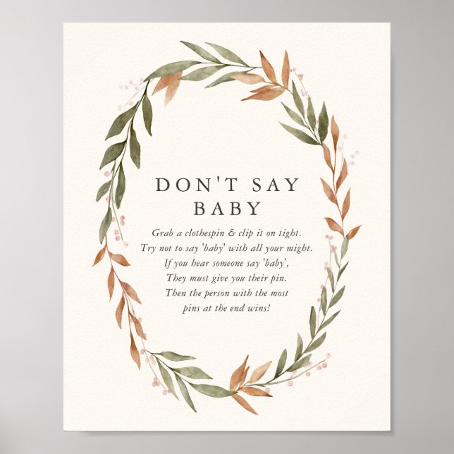 Poster Élégante couronne d'automne Ne pas dire signe bébé (Devant)