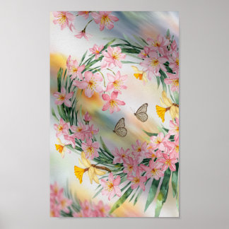 Poster Elégante couronne florale d'aquarelle avec papillo