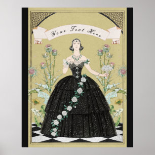 Poster Élégante Dame Gothique Victorienne Roses Blanches