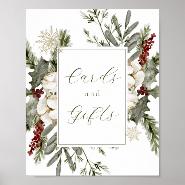 Poster Élégante enseigne de cartes et cadeaux À feuillage (Devant)