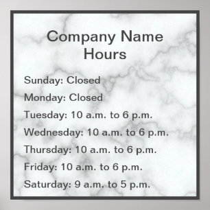 Poster Elégante Faux Marbre Heures d'opération