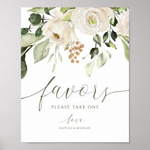 Poster Elégante Faveur Mariage Signer Verdure Foliage Bla
