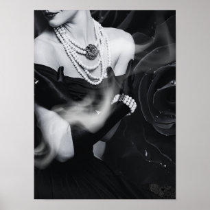 Poster Élégante femme en noir et blanc